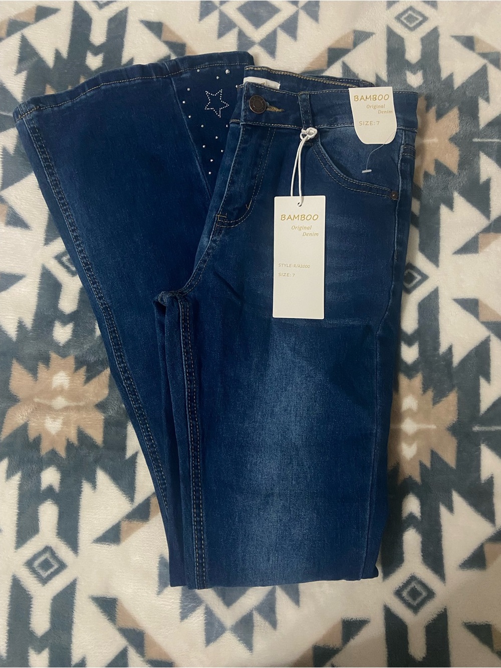 BAMBOO Dark Blue flared  Jeans with Subtle Fading and a star design